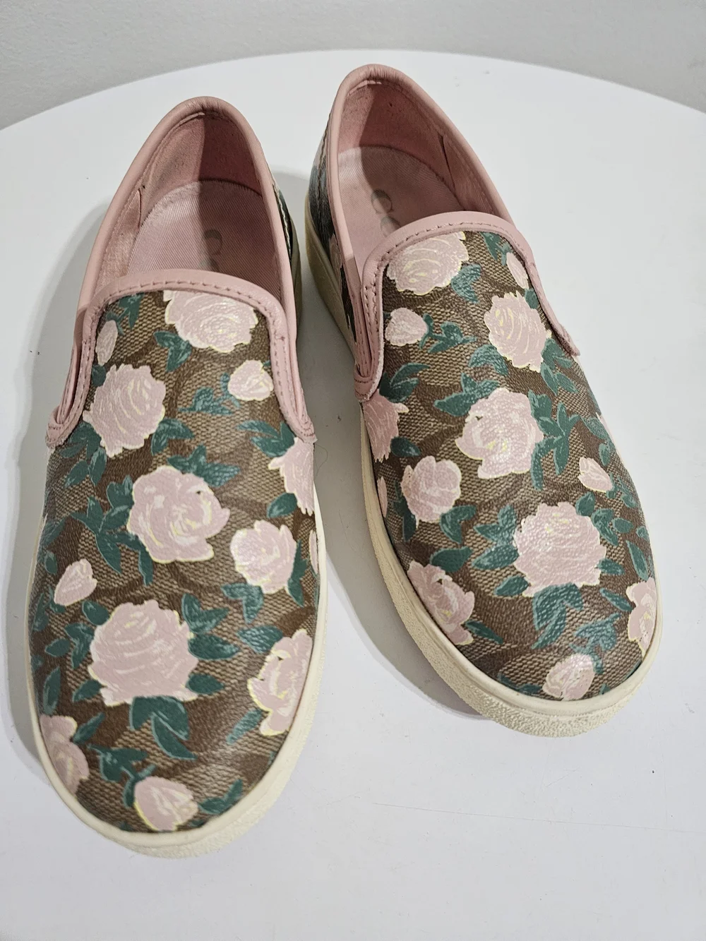 Coach Floral Signature Slip On Sneakers Pink Rose Print Size 6.5